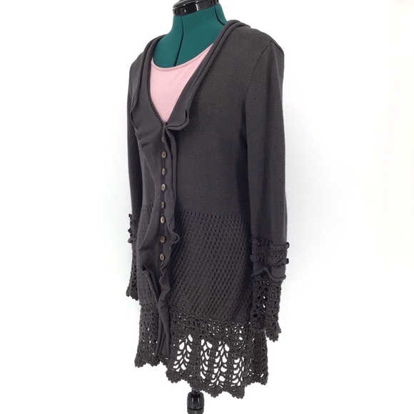 PURE Handknit Long Grey 100% Cotton Cardigan, M/L - Picture 6 of 16